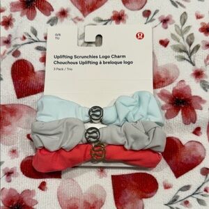 lululemon athletica Scrunchies Trio - Light Blue, Gray, pink/coral color